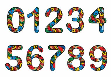 Alfabe numaraları. Numara yazı tipi. Renkli dizaynlı numaraların yazı tipi. Güzel, zarif bir isim.