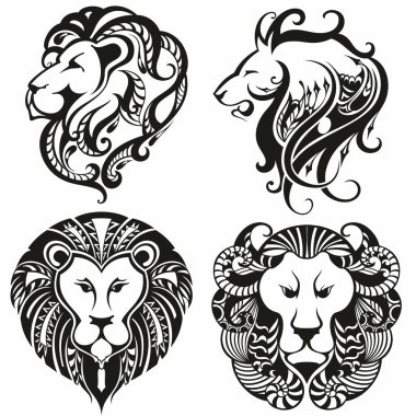 Aslan Logosu Set. Tasarım Koleksiyonu. Vektör İllüstrasyonu