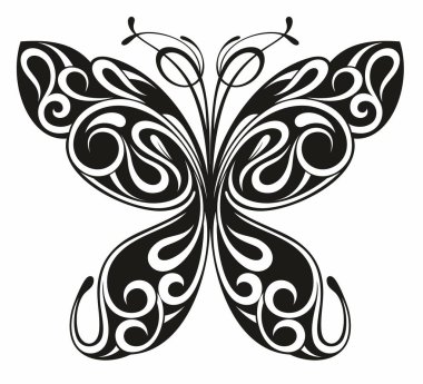 Kelebeğin grafik simgesi. Kelebek dövmesi beyaz arka planda izole edilmiş.