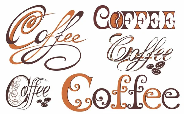 Kaffe Logotyp Vektor Illustration Emblem Set Design Svart Bakgrund — Stock vektor