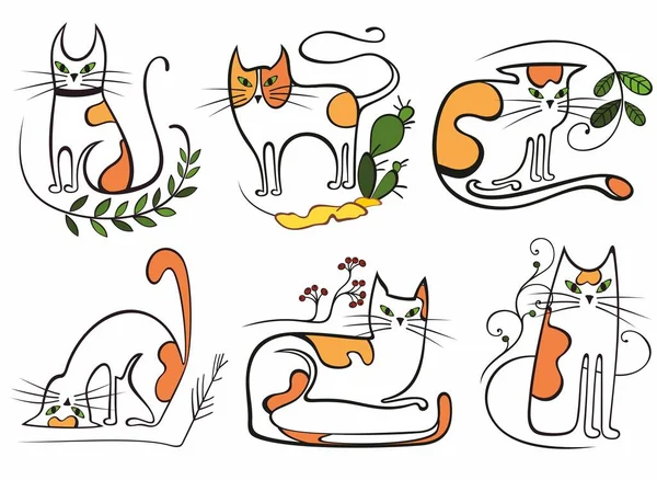 Katzen Zeichnungsset Katzengekritzel Abstrakten Handgezeichneten Stil — Stockvektor