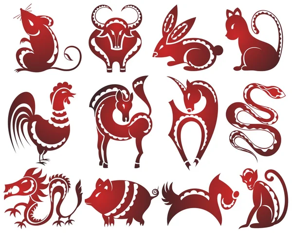 12 signos del zodiaco chino — Archivo Imágenes Vectoriales