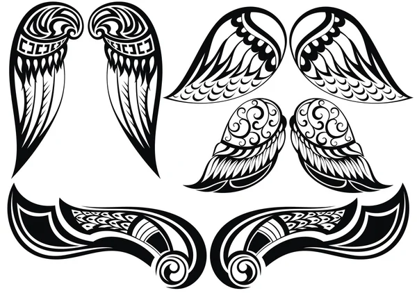 天使的翅膀。好的一套不同的纹身的翅膀 — 图库矢量图片
