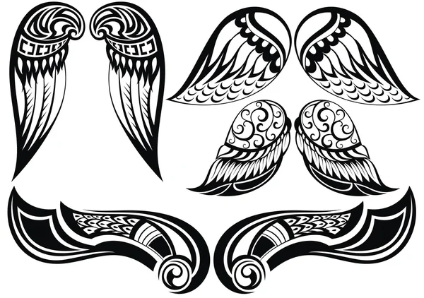 Asas de anjo. Bom conjunto de diferentes asas de tatuagem —  Vetores de Stock