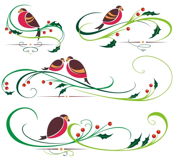 Bullfinch and Christmas ornaments — Stock Vector