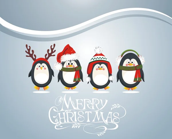 Christmas card with cute penguins — Stock Vector