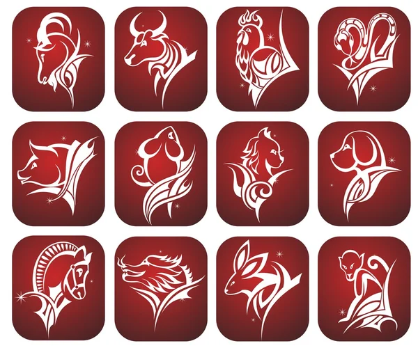 Vectorillustratie van 12 Chinese zodiac tekens — Stockvector