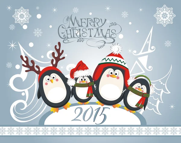 Noel kartı ile sevimli penguenler — Stok Vektör