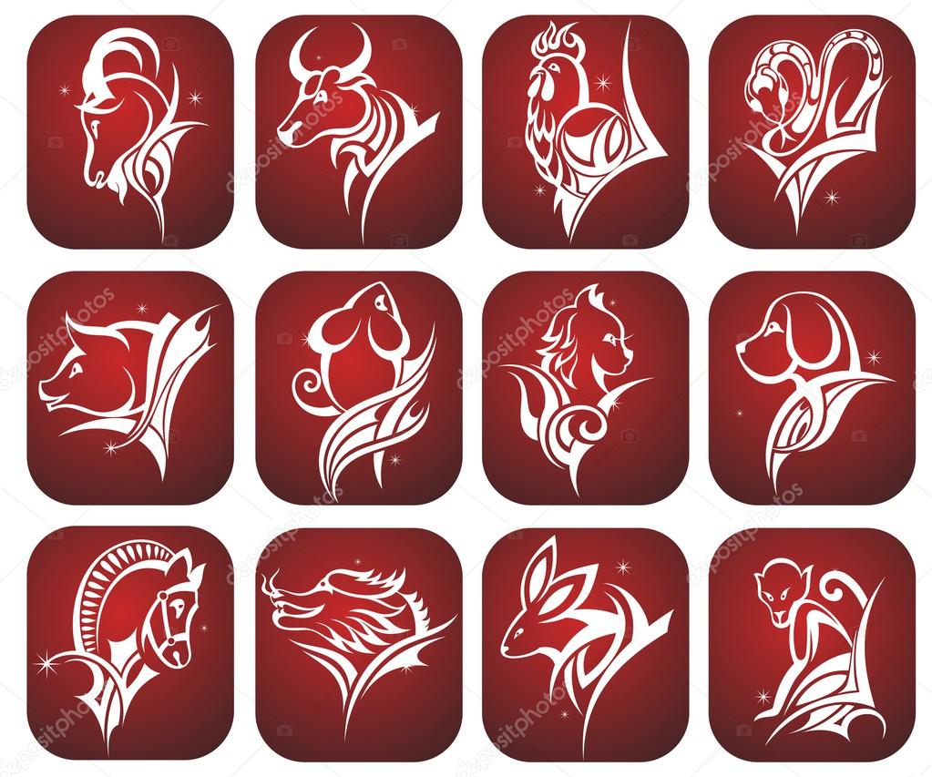 Vector illustration of 12 Chinese zodiac signs