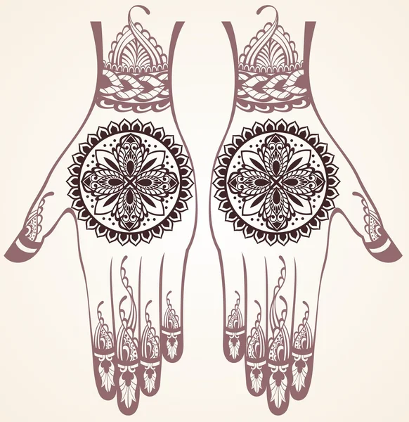 Ilustración vectorial de manos con tatuajes de henna — Archivo Imágenes Vectoriales