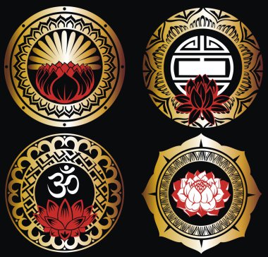 Set of lotuses and esoteric symbols