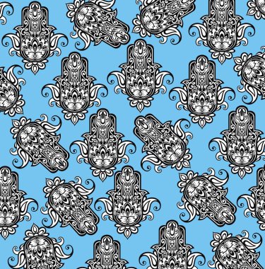 Vektör Hint el çekilmiş hamsa sembolü seamless modeli