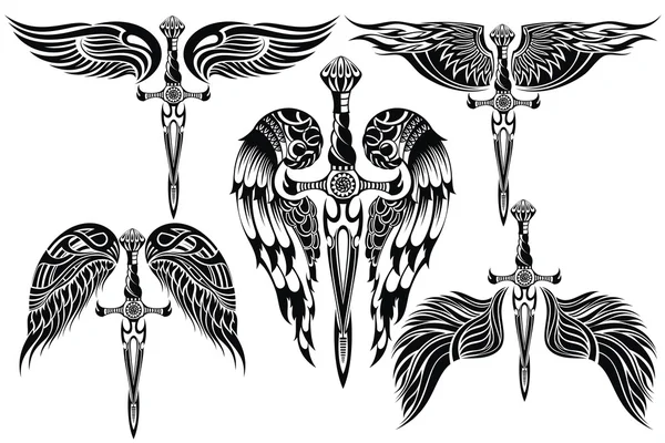 Wings and Sword big set — Stock Vector