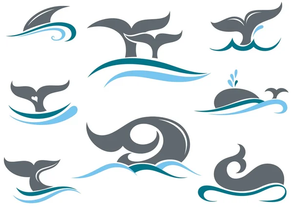 Iconos de cola de ballena — Vector de stock