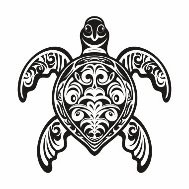 Grafik deniz kaplumbağası. Deniz kaplumbağasının vektör çizimi. Siyah beyaz kaplumbağa. Dekortiv kaplumbağa tasarımı. Kupa, tişört, telefon kılıfı için soyut tabela. Yazdırma ve posterler için ideal.