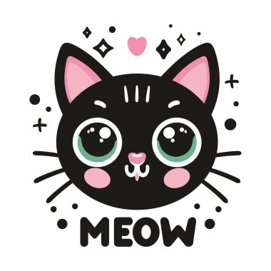 Süslü Kedi Suratlı Wwith gözleri. Şirin kedi yüzü.