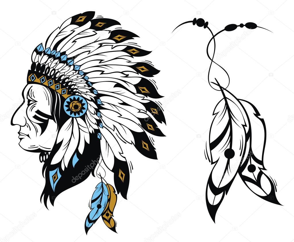 North American Indian chief - vector illustration