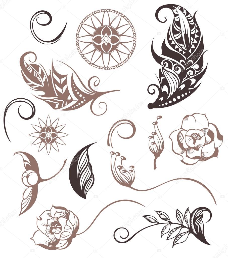 Set of Ornamental Boho Style elements