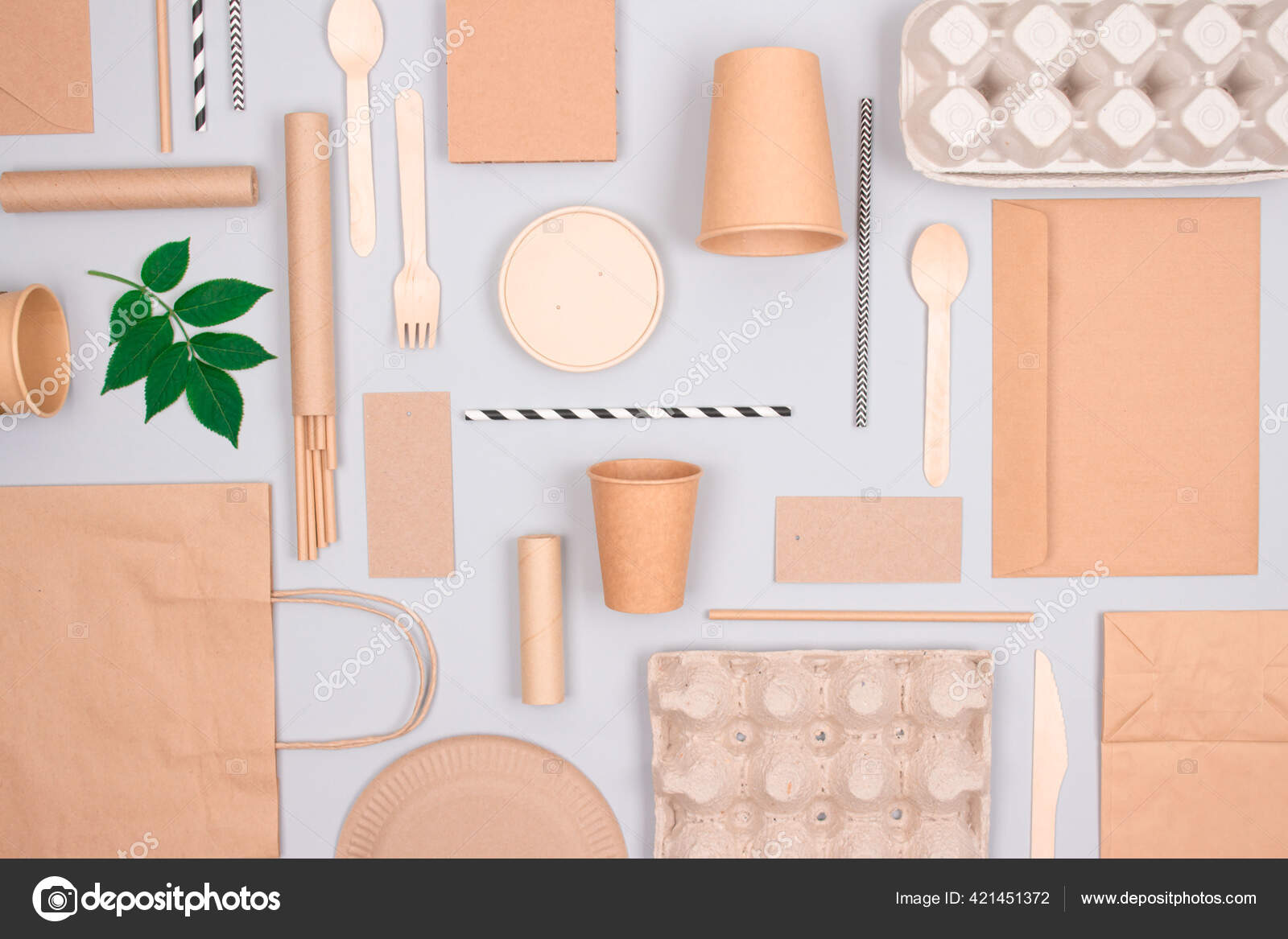 Download Flat Lay Composition With Eco Friendly Tableware Kraft Paper Food Packaging On Light Grey Background Street Food Paper Packaging Cups Plates Straws Containers And Paper Bags Mockup Stock Photo Image