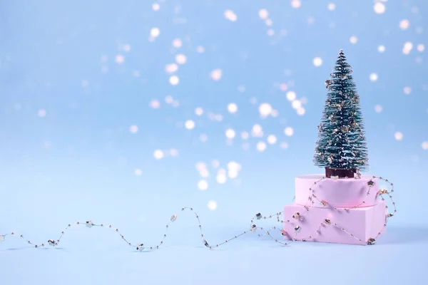 Árvore Natal Árvore Ano Novo Com Decorações Natal Luzes Bokeh — Fotografia de Stock