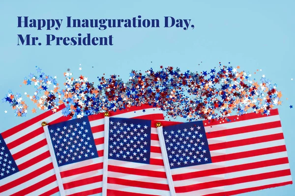 Happy Inauguration Day President Creative Composition Usa Flags Blue Background — 图库照片