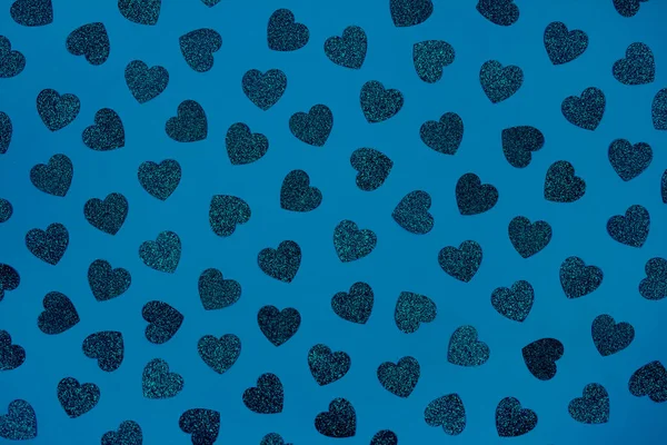 Φωτεινό Εορταστικό Μπλε Φόντο Καρδιές Glitter Έννοια Εορτασμού Του Αγίου — Φωτογραφία Αρχείου
