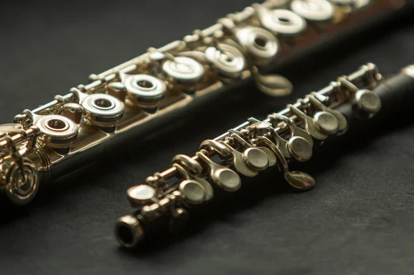 Musical wind instrument piccolo flute and brass flute.