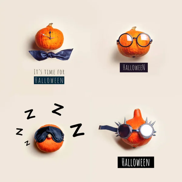 Collage Jour Halloween Citrouilles Orange Différentes Images Lunettes Avec Une — Photo