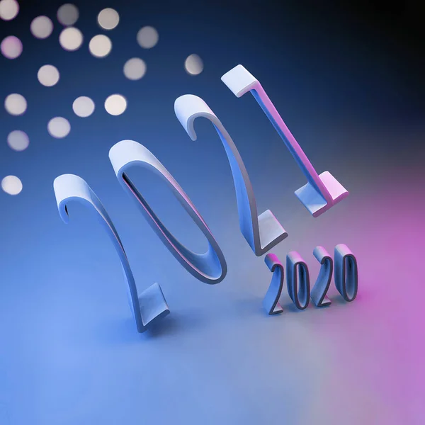 2021 'den 2020' ye kadar gelen neon figürleri Kavram. 3d hazırlayıcı.