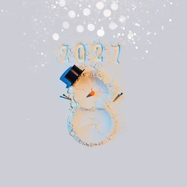 Snowman Made Flour Carrots Matches New Year Concept Postcard 2021 — Stock Photo, Image