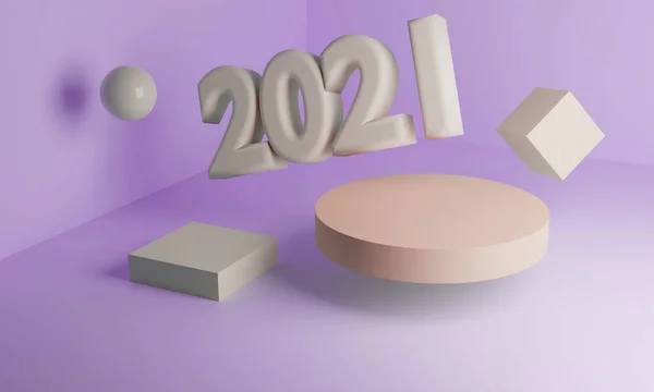 2021 Рік Новий Рік Геометричні Форми Подіум Куб Циліндр Сфера — стокове фото