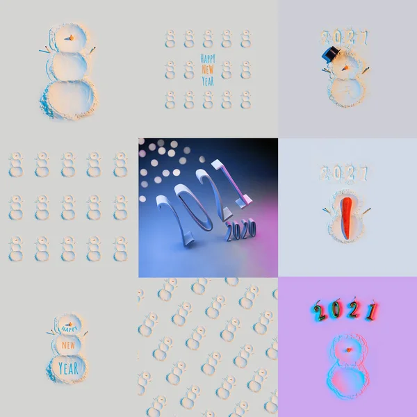 Nieuwjaarsconcept Een Sneeuwpop Gemaakt Van Bloem Met Een Wortel Nom Stockfoto