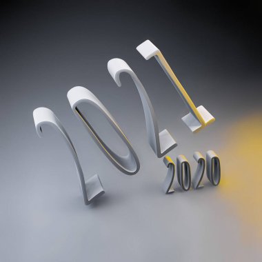 2021 'den 2020' ye kadar gelen neon figürleri Kavram. 3d hazırlayıcı