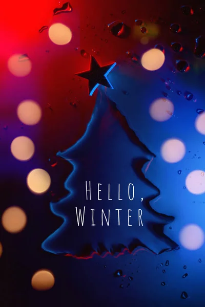 Újév Karácsonyfa Vízből Neon Által Megvilágított Csillagokkal Ünnepi Koncepcióval Stock Fotó