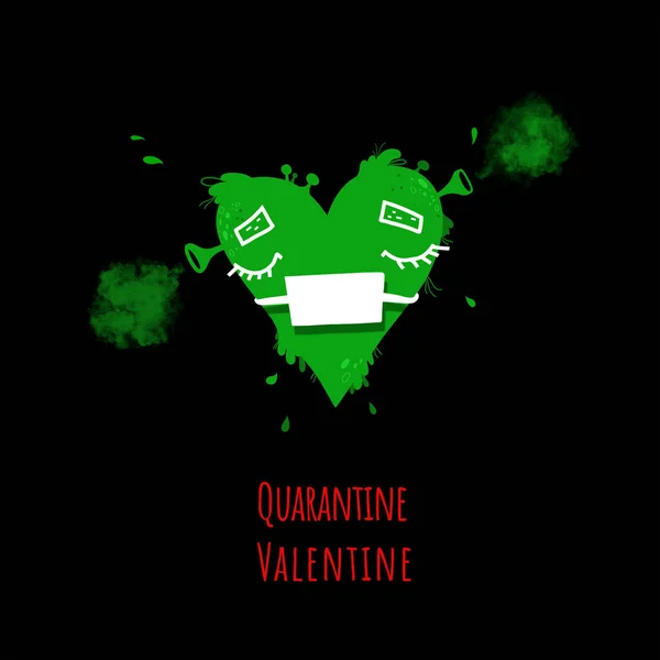 Рисование зеленой слизи сердца в защитной медицинской маске, День святого Валентина концепция. Лицензионные Стоковые Изображения