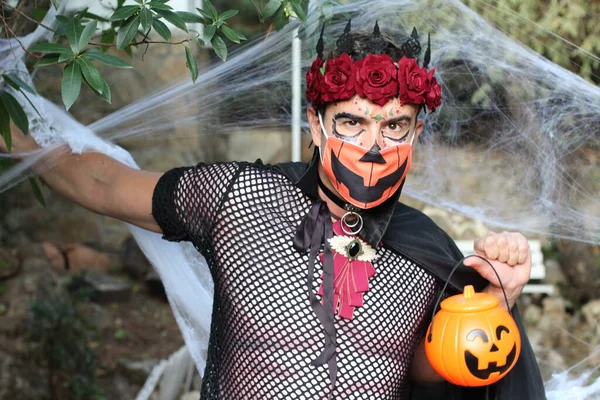 Portrait Man Stylish Halloween Suit Posing Nature — Stock Photo, Image