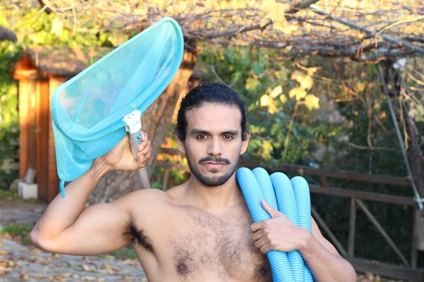 Retrato Primer Plano Del Joven Guapo Con Bigote Pelo Largo —  Fotos de Stock