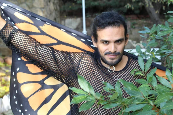 Close Retrato Belo Jovem Camisa Net Com Cachecol Borboleta Livre — Fotografia de Stock