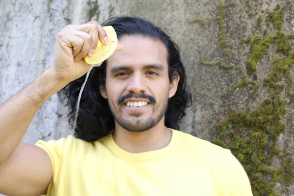 Portrait Handsome Young Man Yellow Shirt Outdoors — Stock Photo, Image