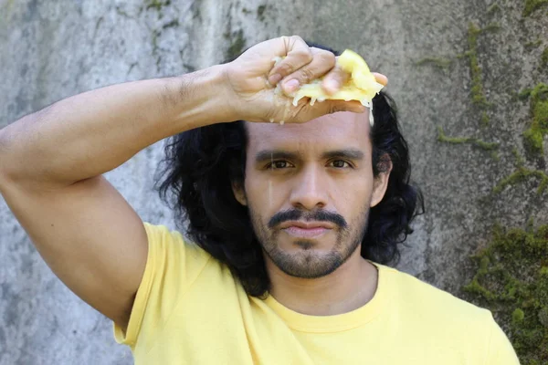 Portrait Handsome Young Man Yellow Shirt Outdoors — Stock Photo, Image