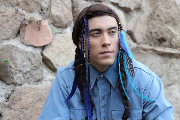 Nahaufnahme Porträt Eines Hübschen Jungen Mannes Mit Indischer Frisur Mit — Stockfoto
