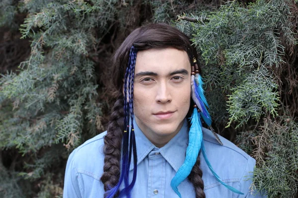 Nahaufnahme Porträt Eines Hübschen Jungen Mannes Mit Indischer Frisur Mit — Stockfoto