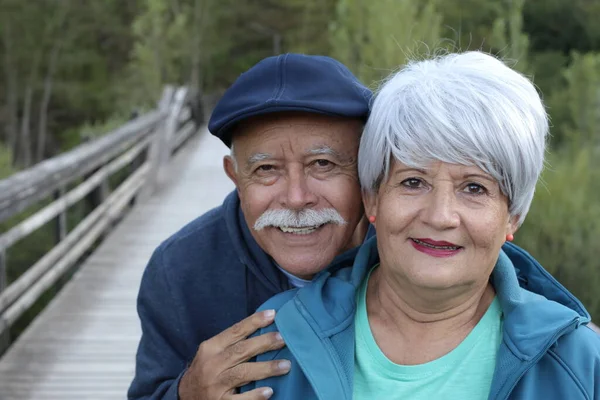 Retrato Hermosa Pareja Ancianos Aire Libre Naturaleza —  Fotos de Stock