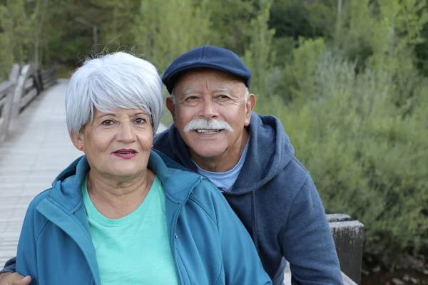 Retrato Hermosa Pareja Ancianos Aire Libre Naturaleza —  Fotos de Stock