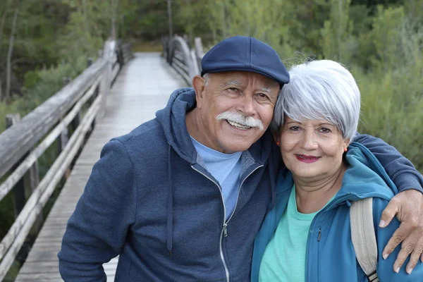 Retrato Hermosa Pareja Ancianos Aire Libre Naturaleza —  Fotos de Stock