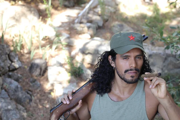 Close Retrato Belo Jovem Misto Homem Raça Uniforme Exército Com — Fotografia de Stock