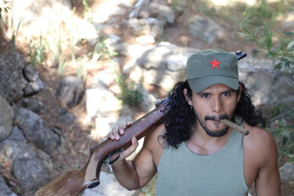 Close Retrato Belo Jovem Misto Homem Raça Uniforme Exército Com — Fotografia de Stock