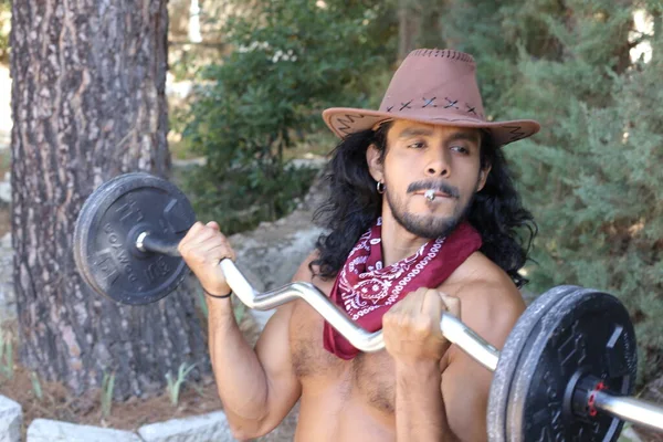 Close Retrato Bonito Jovem Mestiço Sem Camisa Homem Chapéu Cowboy — Fotografia de Stock