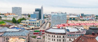 Kazan, Rusya - 14 Ağustos 2018: Kazan 'ın merkez kısmına kuşbakışı bakış