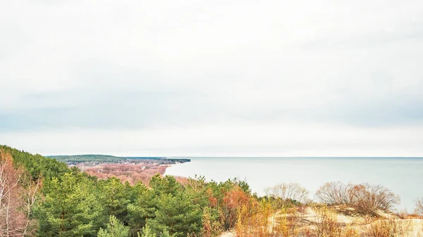Widok na Mierzeję Kurońską, Zatokę Kurońską i wioskę Morskoye — Zdjęcie stockowe